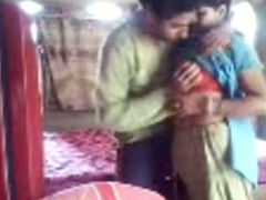 Dark haired amateur Desi wifey in sari provides her hubby with BJ