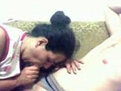 Arab wife gives deep throat blowjob to her husband