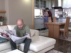 Asian housewife fucks her hubby hardcore in the kitchen