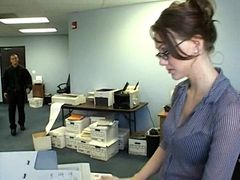 Amazing gal with glasses being face fucked hardcore in a threesome