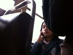 Sex-starved guy with cock hanging out of his jeans in public bus