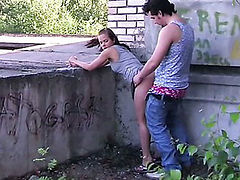 Pretty teen has sex on the roof.