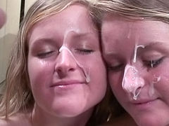 Blonde duo sucks meaty sticks in a ganbgang