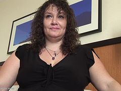 Joyce is quite happy to expose her big boobs and to suck the dick