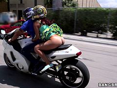 Winsome Brunette In Miniskirt Riding A Massive Dick