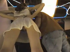 Spoiled whore in short white skirt has no idea I am spying on her