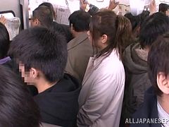 Japanese hottie enjoys banging with a stranger in a train