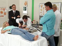 The doctor examines her then prescribes his dick to her