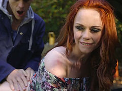 Horny mechanic butt fucks sexy ginger babe outdoors hard