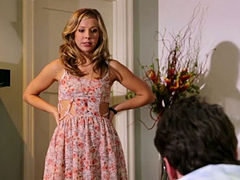 Curly teeny honey in cute dress gets fondled by kinky guy